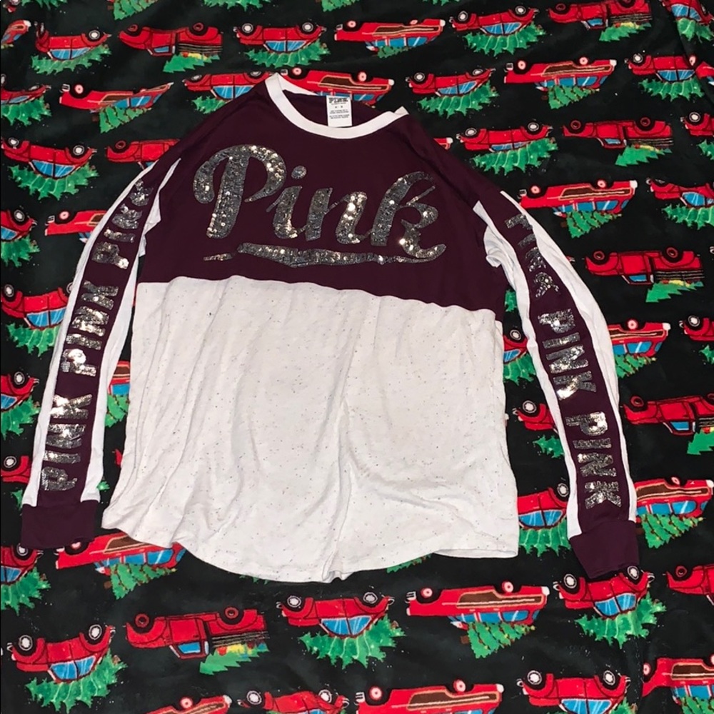Medium White and Maroon PINK Long Sleeve Shirt.